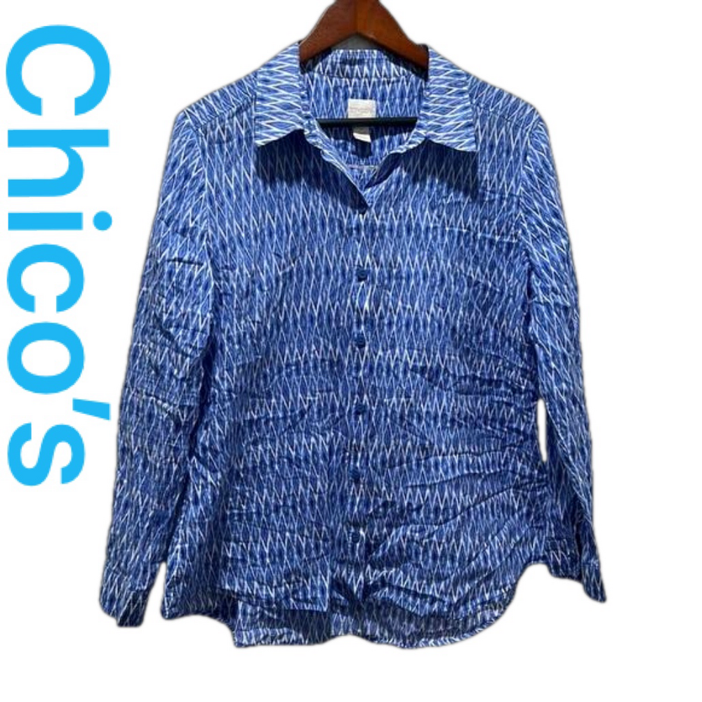 CHICO’S  long sleeve  blue blouse size 2 GUC